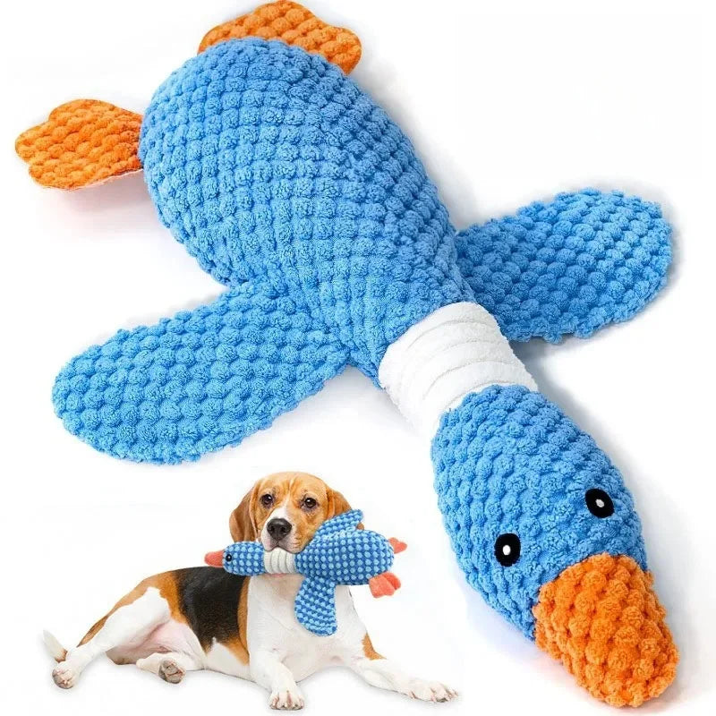 New Blue Goose Dog & Cat Toy - Double-Color Plush, Tough Bite Chew Toy with Sound