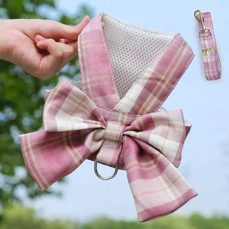 New Pets Dog Harness Set Adjustable Bowknot Cute Harness Dogs No Pull Soft Mesh Chest Strap Collar Perro Puppy Outdoor Walking