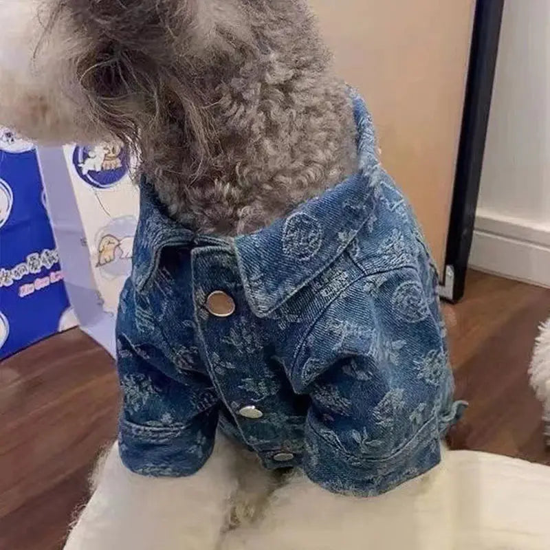 Printing Denim Clothes for Small Medium Dogs Soft Polyester Unisex Cat Overalls Snap Button Coats Autumn Pet Chihuahua Clothing