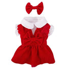 PrincessPaws Bow Dress Set - Corduroy Christmas Princess Costume for Teddy & Small Dogs