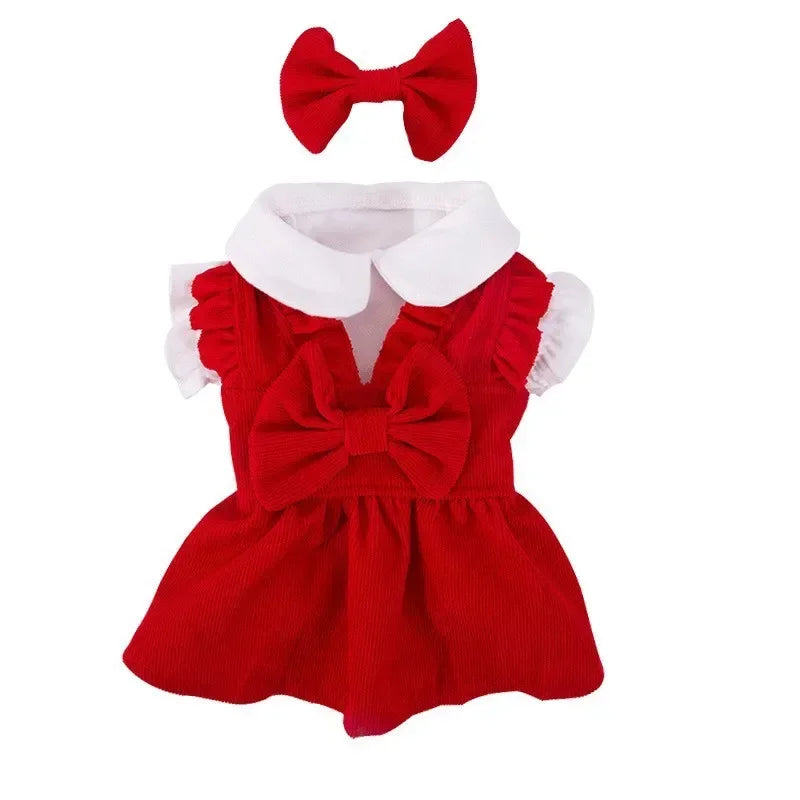 PrincessPaws Bow Dress Set - Corduroy Christmas Princess Costume for Teddy & Small Dogs