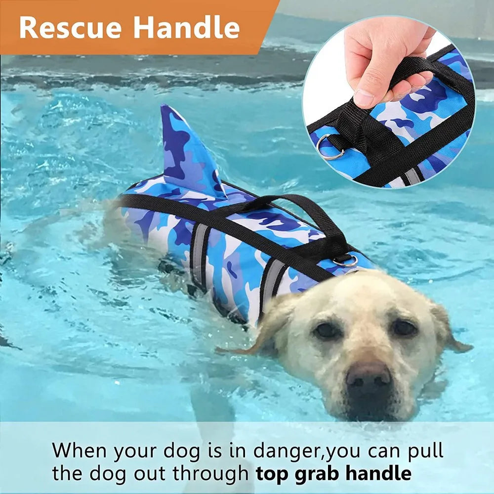 Shark Fin Dog Life Jacket - Camo Blue & Pink Safety Swim Vest