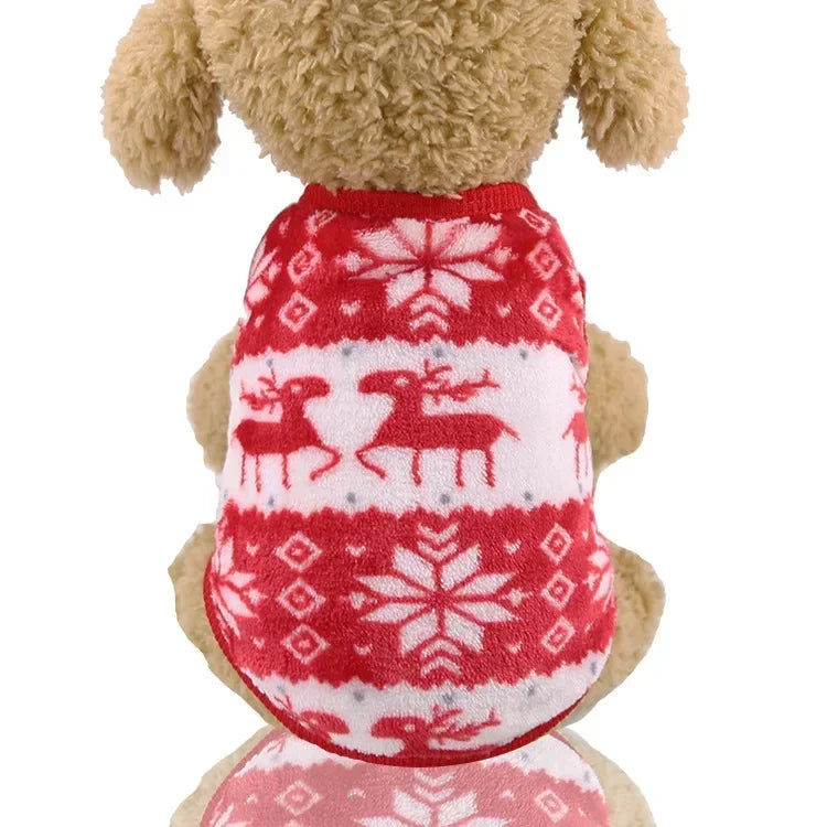 FestiveFleece Hoodie - Christmas Elk & Santa Print Dog Hoodie for Small Medium Dogs