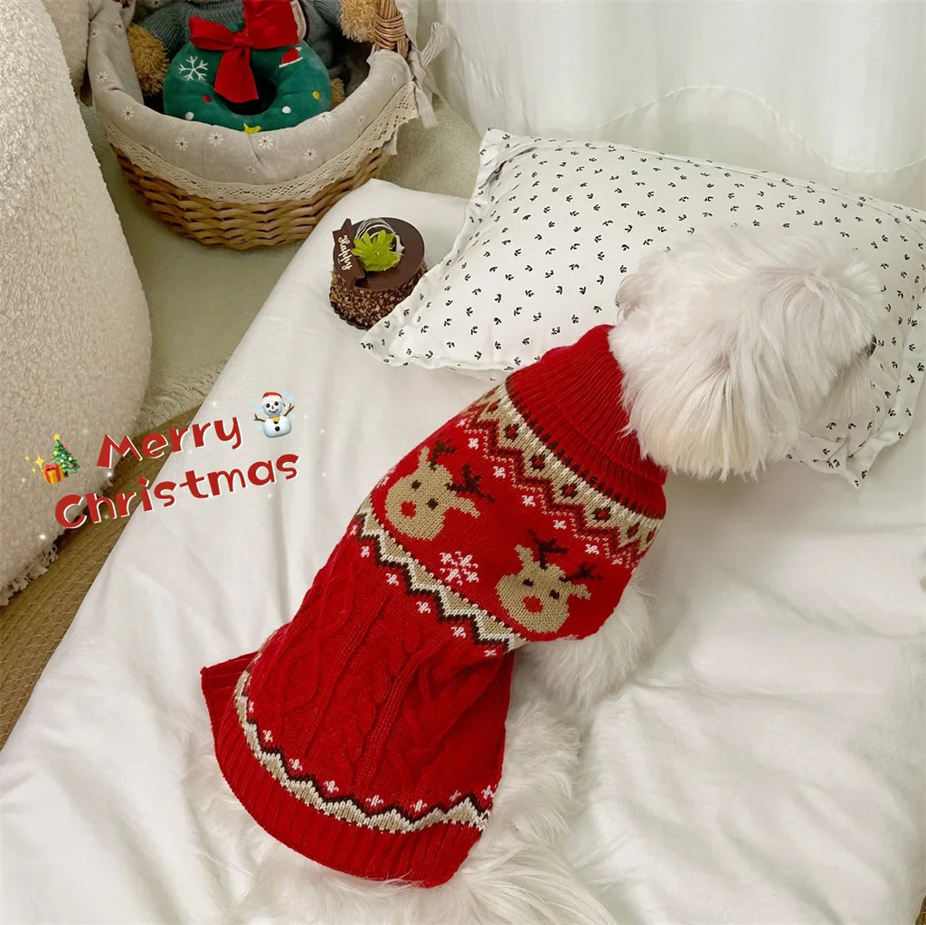 JingleBell Reindeer Sweater - Festive High-Neck Pullover for Dogs & Cats