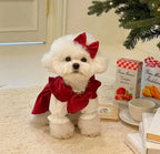 PrincessPaws Bow Dress Set - Corduroy Christmas Princess Costume for Teddy & Small Dogs