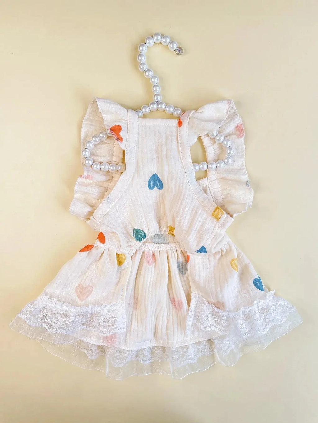 Pet Light Yellow Heart-shaped Little Fly Sleeve Dress Cat and Dog Four Season Vest Puppy Clothes Dog Dresses for Small Dogs