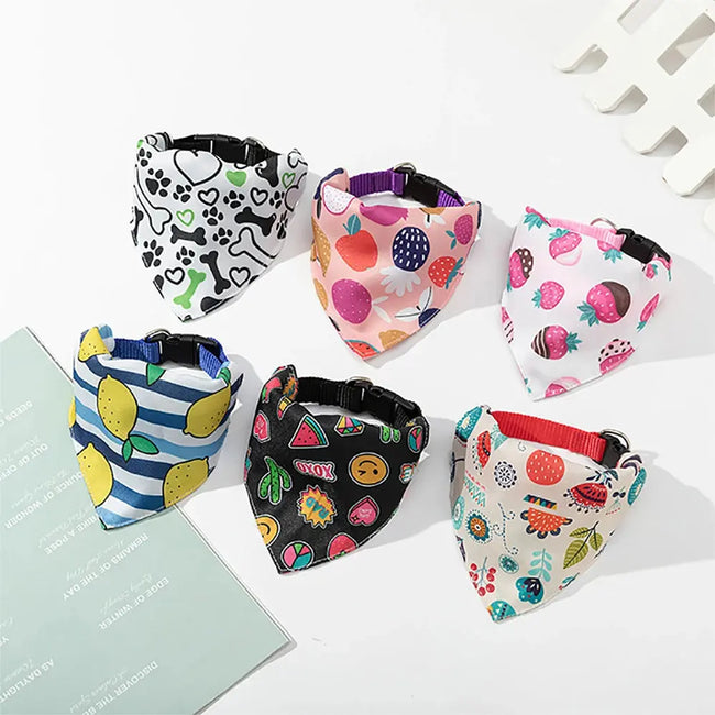 Adjustable Pet Puppy Cat Scarf Bandana Collar Neck Scarf For Small Dogs Kitten Saliva Towel PU Collar with Triangular Bandage Hover Image