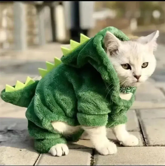 Pet Cat Dog Halloween Dog Clothes for Small Dogs Funny Dinosaur Cosplay Costume Winter Warm Cat Coat Fleece Hoodies Sweater Hover Image