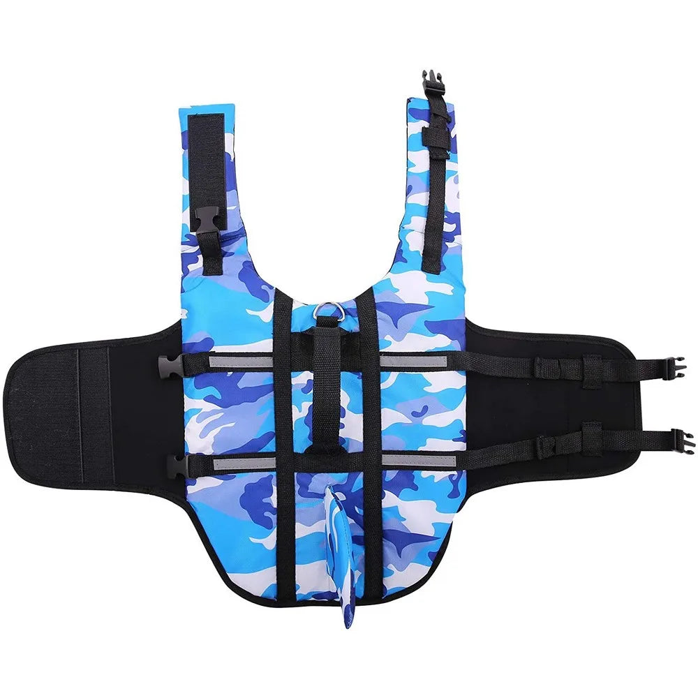 Shark Fin Dog Life Jacket - Camo Blue & Pink Safety Swim Vest