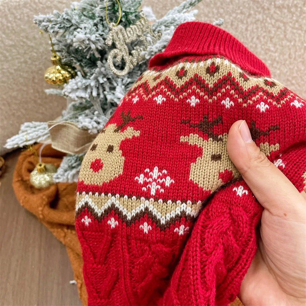 JingleBell Reindeer Sweater - Festive High-Neck Pullover for Dogs & Cats