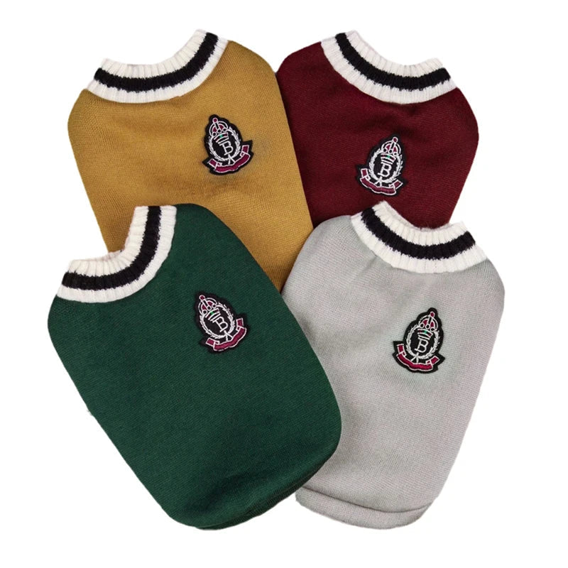 CampusPaws V-Neck Sweater - Preppy Knit Pullover for Small Dogs & Cats