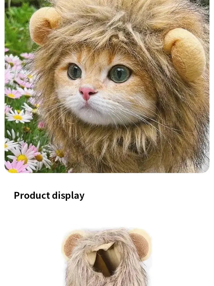 Pet Hairpiece - Humorous Lion Mane Headgear for Dogs and Cats, Adjustable Costume Accessories for Fun Dress-up and Play