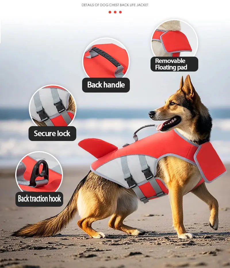 Dog Swimming Life Jacket Shark Fin Shape Safety Vest for Dog in Summer Adjustable in Pool or Surfing Drifting Dog Life Vest