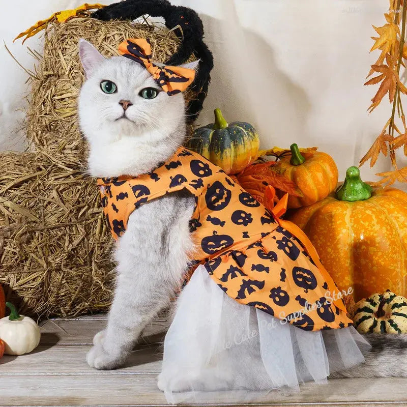 Halloween Pet Dog Dress For Small Medium Dogs Cosplay Costume Pet Dresses Fashion Bow Cat Princess Skirt Chiahuahua Dog Clothes