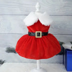 Pet Christmas Clothing Dog Cat Red Dress Warm Bow Frock Golden Velvet Fabric Santa Claus Clothes Dogs Cats Garment Pets Supplies