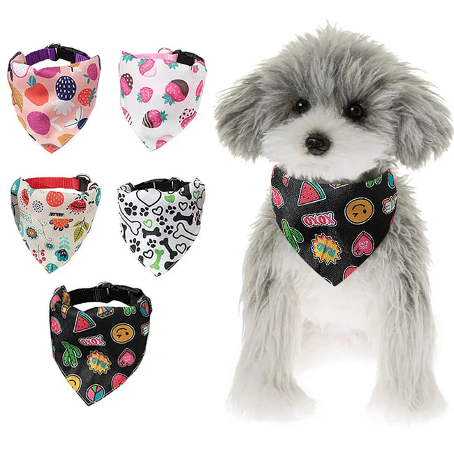 Adjustable Pet Puppy Cat Scarf Bandana Collar Neck Scarf For Small Dogs Kitten Saliva Towel PU Collar with Triangular Bandage Main Image