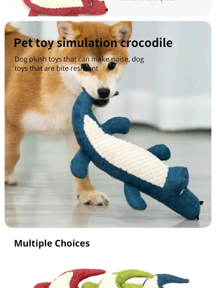 Interactive Squeaky Alligator Chew Toy – Durable Puppy Teething & Teeth Cleaning Dog Toy with Crinkle Sound, Non-Toxic (Blue/Red/Green)