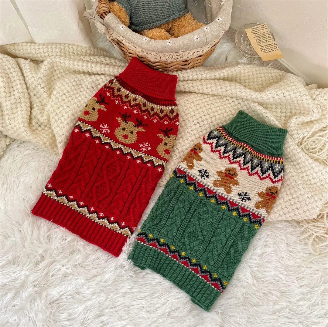 JingleBell Reindeer Sweater - Festive High-Neck Pullover for Dogs & Cats
