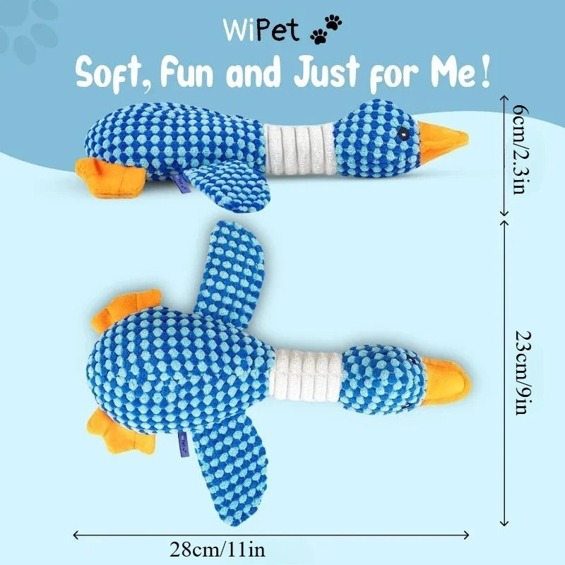 New Blue Goose Dog & Cat Toy - Double-Color Plush, Tough Bite Chew Toy with Sound