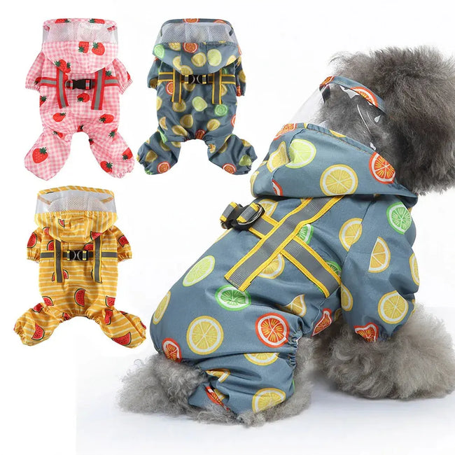 Dog Raincoat Dog Hooded Poncho 4 Legs Dog Rain Jacket with D Leash Ring Waterproof Dog Rain Clothes for Small Medium Dogs Hover Image