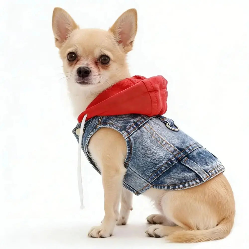 Denim Dog Jean Jacket Vest with D-Ring Cool Spring Dog Hoodies Breathable Lightweight Puppy Harness Coat For Small Medium Dogs