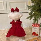 PrincessPaws Bow Dress Set - Corduroy Christmas Princess Costume for Teddy & Small Dogs