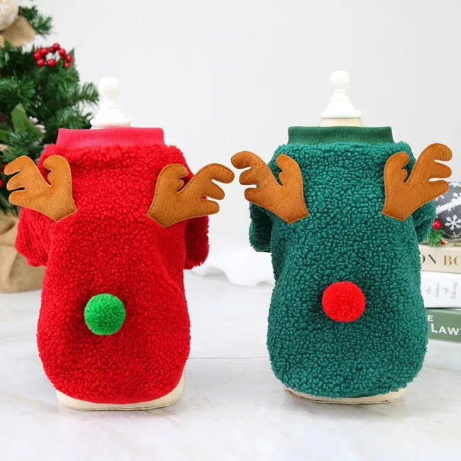 Christmas Dog Halloween Costumes Clothes Hoodies Cold Weather Winter Coat Reindeer Design Sweater for Small Dogs Cats Hover Image
