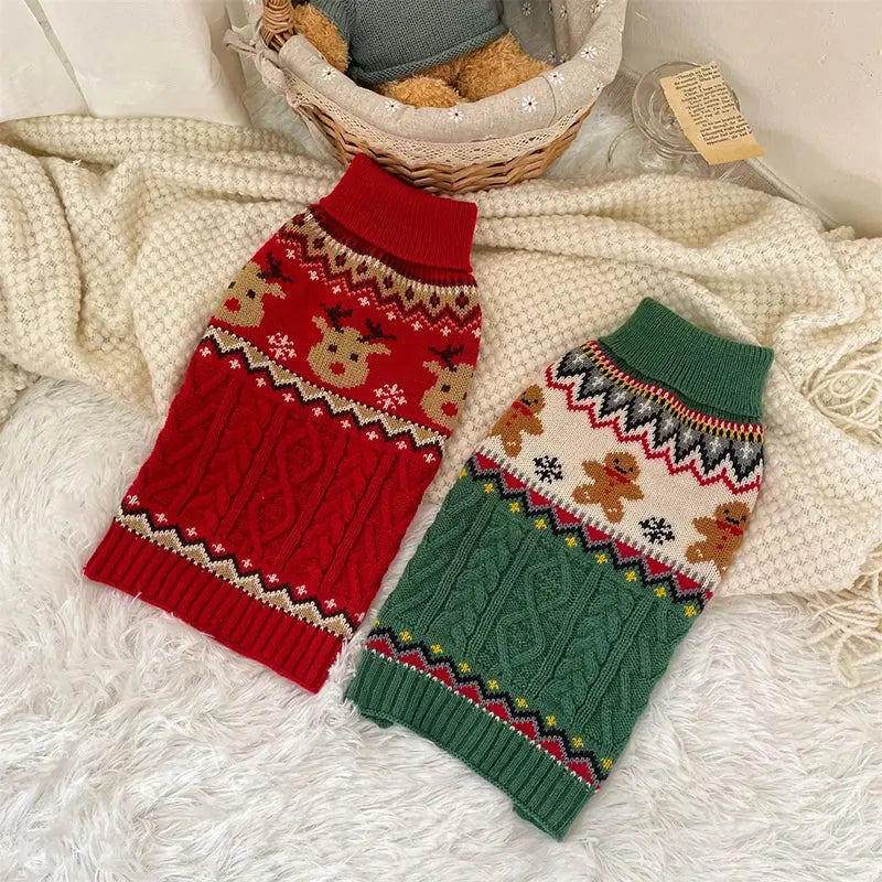 Dog Winter Clothes Pet Christmas Red Sweaters Sleeveless Gingerbread Reindeer Pattern Soft Warm Fall Winter Cats Dogs Clothes