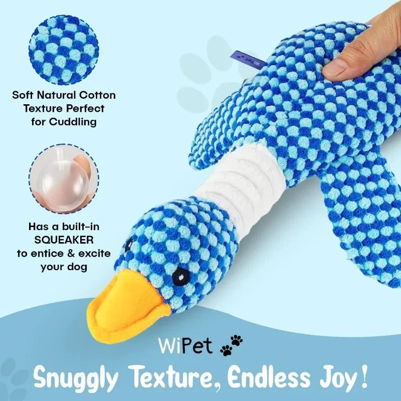 New Blue Goose Dog & Cat Toy - Double-Color Plush, Tough Bite Chew Toy with Sound
