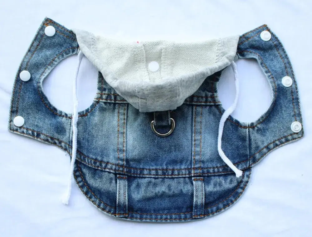 Denim Dog Jean Jacket Vest with D-Ring Cool Spring Dog Hoodies Breathable Lightweight Puppy Harness Coat For Small Medium Dogs