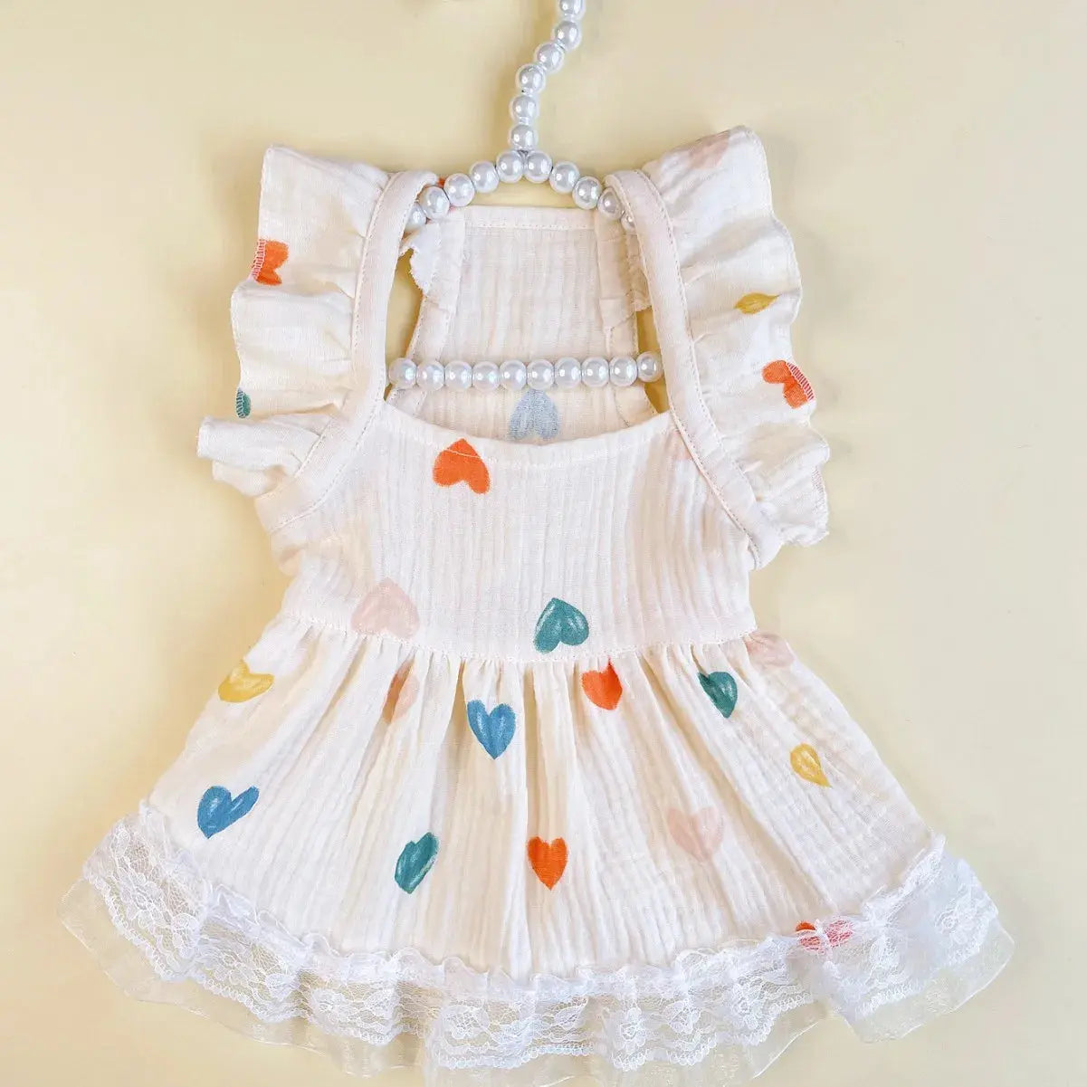 Pet Light Yellow Heart-shaped Little Fly Sleeve Dress Cat and Dog Four Season Vest Puppy Clothes Dog Dresses for Small Dogs