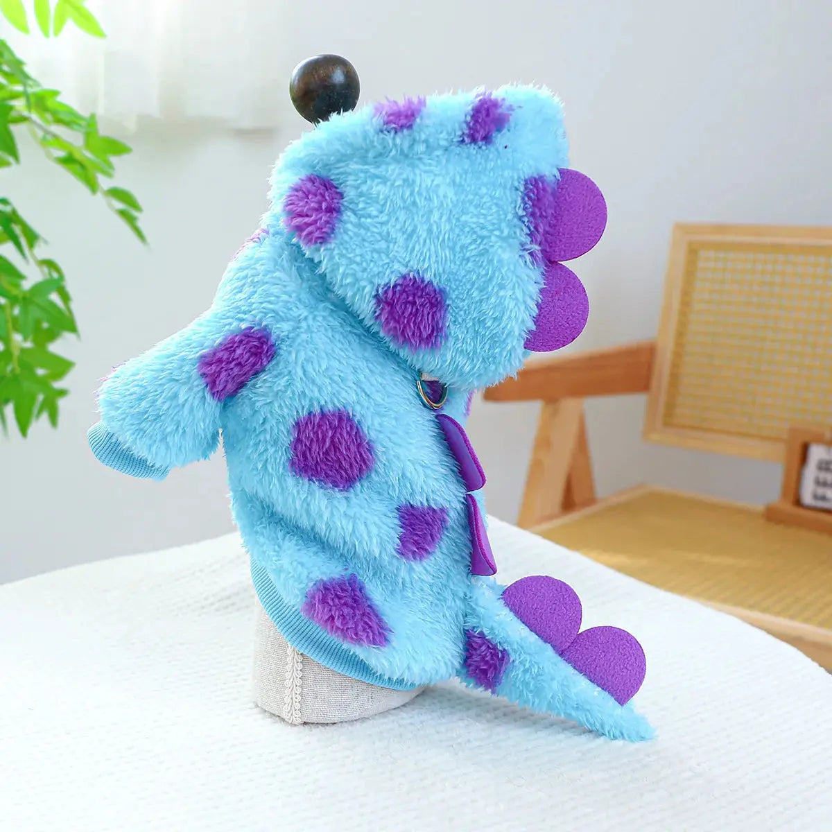 Cosplay Dinosaur Dog Halloween Costume for Small Dogs Dress Up Hoodies Thermal Velvet Padded Dog Pajamas Winter Puppy Jumpsuit