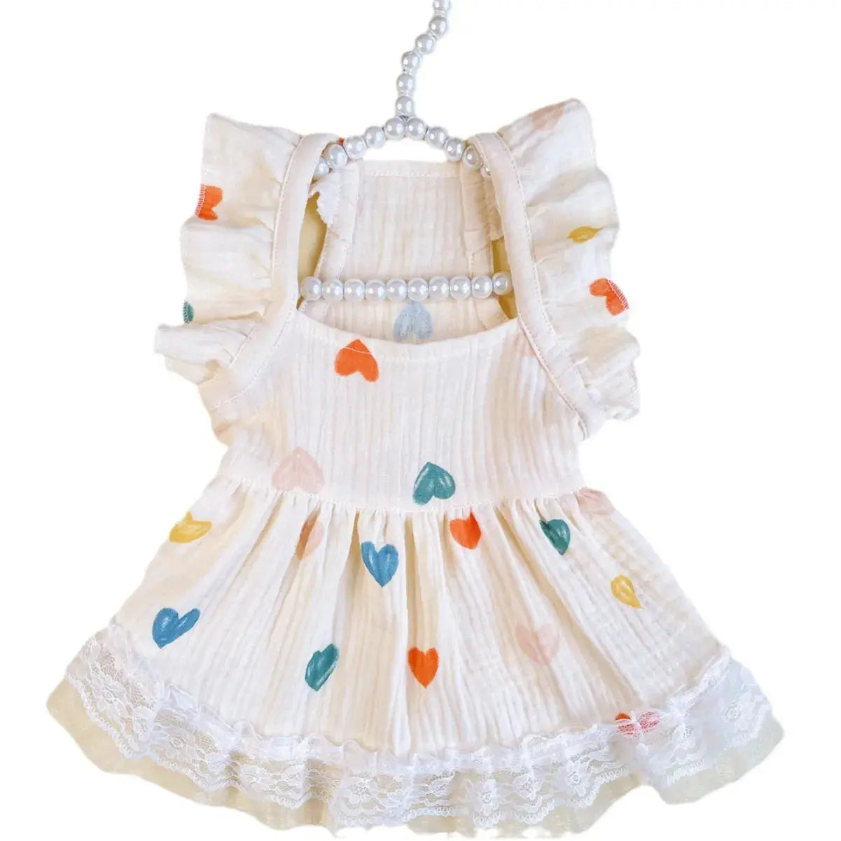 Pet Light Yellow Heart-shaped Little Fly Sleeve Dress Cat and Dog Four Season Vest Puppy Clothes Dog Dresses for Small Dogs