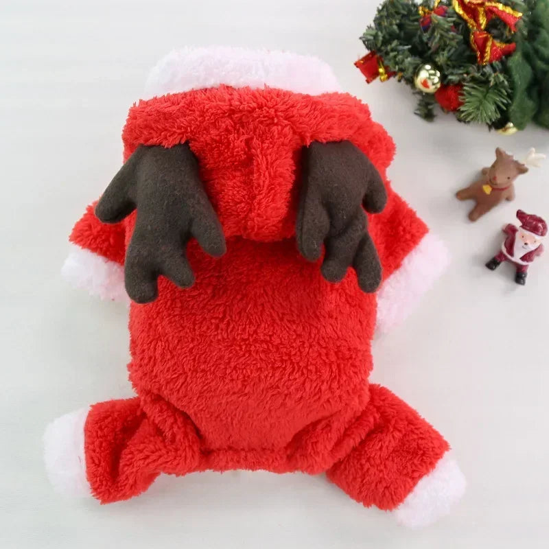 FestiveFleece Hoodie - Christmas Elk & Santa Print Dog Hoodie for Small Medium Dogs