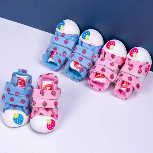 Pet Dog Canvas Shoes for Small Dogs Cute Stawberry Pattern Dog Shoes Anti-Slip Puppy Boots Breathable Cat Sneakers Pet Supplies Hover Image