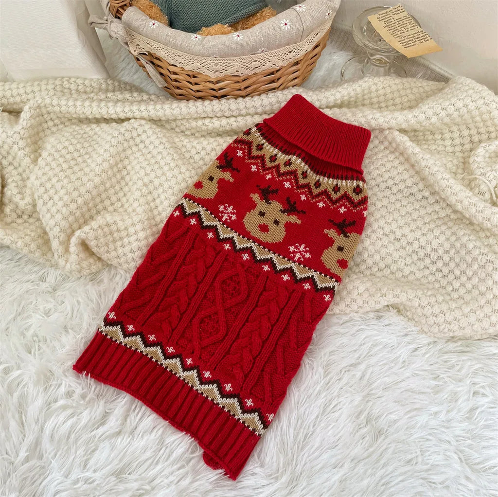 JingleBell Reindeer Sweater - Festive High-Neck Pullover for Dogs & Cats