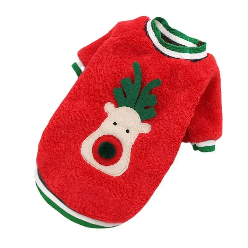 FestiveFleece Hoodie - Christmas Elk & Santa Print Dog Hoodie for Small Medium Dogs