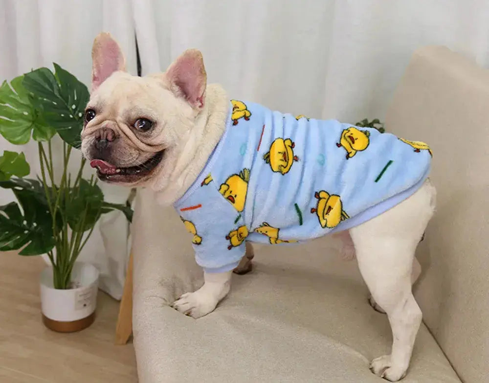 Warm Dog Clothes Cute Print Puppy Pet Clothing French Bulldog Hoodie Winter Dog Pajamas Sweater Coat for Small Medium Dogs Cats