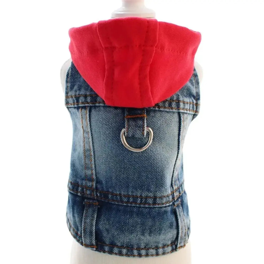Denim Dog Jean Jacket Vest with D-Ring Cool Spring Dog Hoodies Breathable Lightweight Puppy Harness Coat For Small Medium Dogs