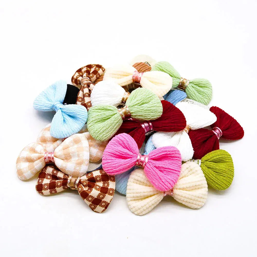 20PCS Cute Pet Dog Hairpin Cat Dog Solid Color Plaid Bow Hair Clips for Dogs Boutique Clips Dog Grooming Hair Accessories