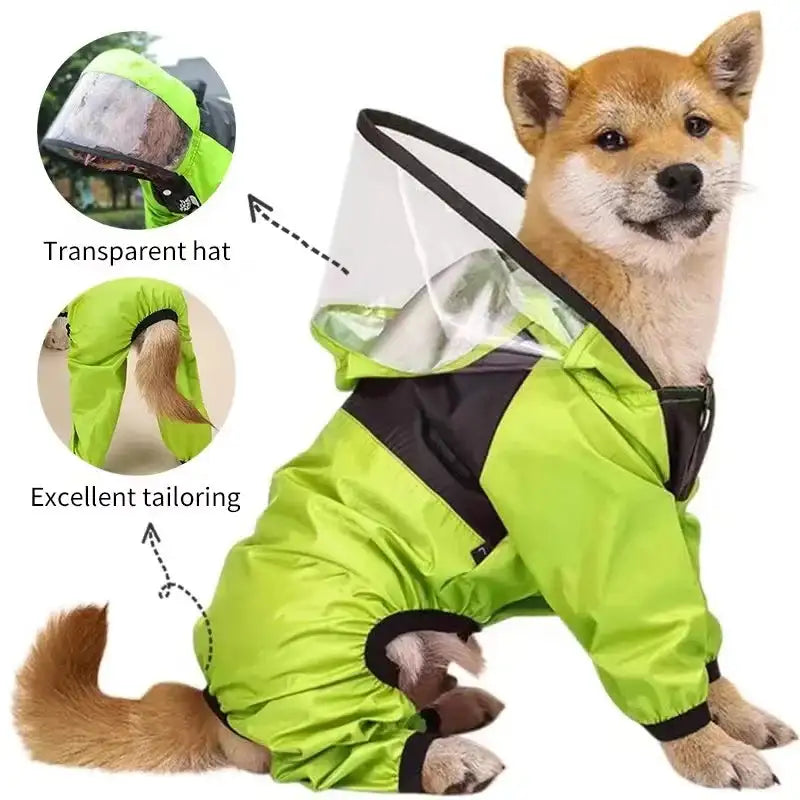 Fashionable Waterproof Dog Raincoat - Lightweight Jumpsuit with Hoodie for Small to Large Dogs