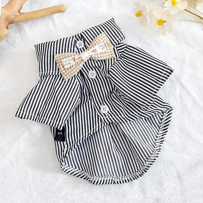 Fashion Pet Dog Clothes Bowknot Striped Shirts for Cat Dogs Cosplay Clothing Thin Summer Pet Costume Chihuahua Pet Supplies Hover Image