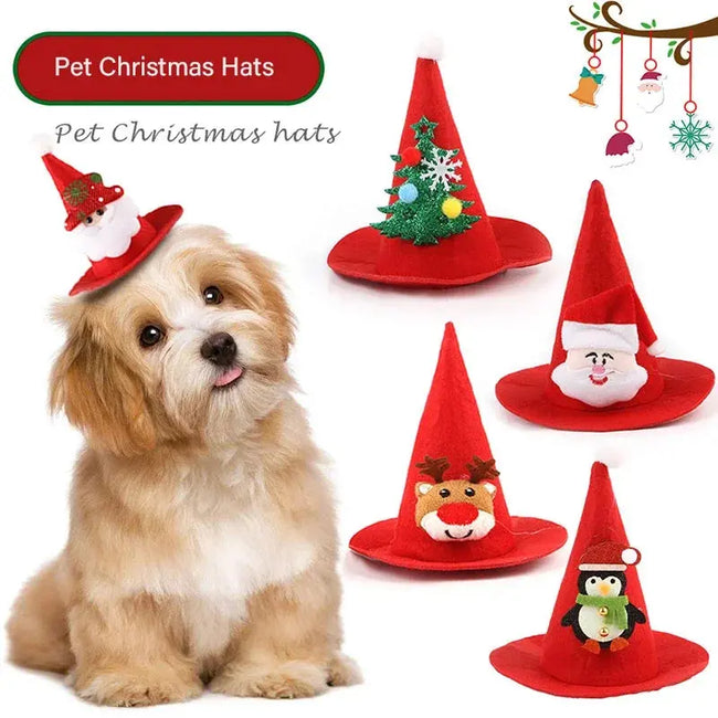 Pet Dog Cat Santa Hat Christmas Costume Accessories Small Dogs Cats Winter Warm for Holloween Holiday Christmas Party Photos Hover Image
