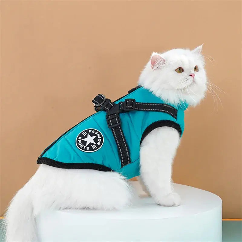 Pet Dog Coat with Harness Winter Cat Waterproof Coat Zipper Dog Jacket with Reflective Harness for Smal Medium Large Dogs