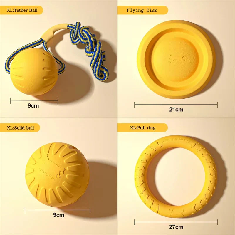 IndestructiChew 4-in-1 Dog Toy Bundle - EVA Chew-Proof Ball, Disc, Tug Rope & Dental Ring for Puppy & Adult Dogs