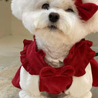 PrincessPaws Bow Dress Set - Corduroy Christmas Princess Costume for Teddy & Small Dogs