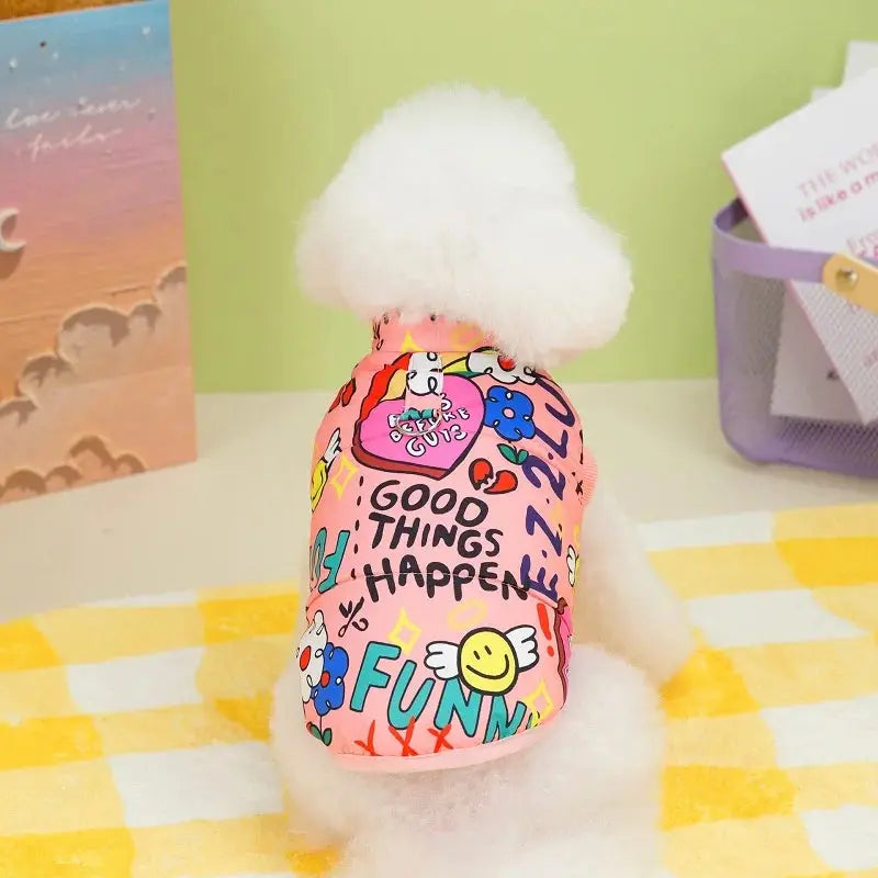Winter Dog Vest Dopamine Graffiti Print Warm Windproof Outdoor Pet Jacket Fashion Chihuahua Yorkshire Clothes Pet Apparel