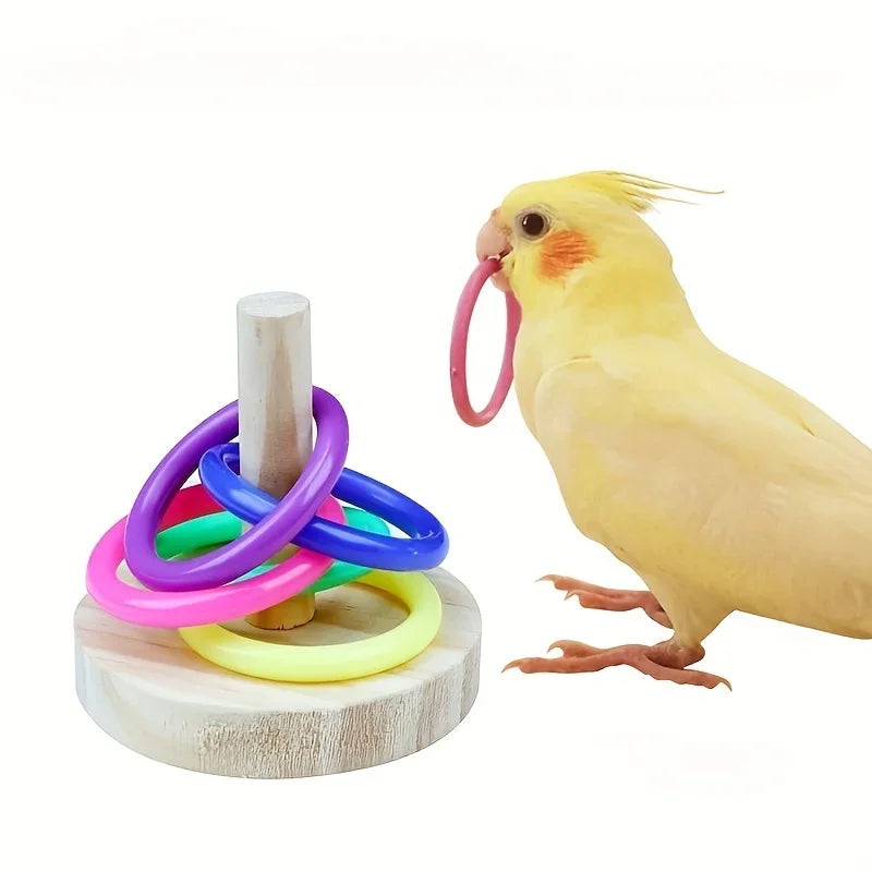 Wooden Parrot Ring Toy