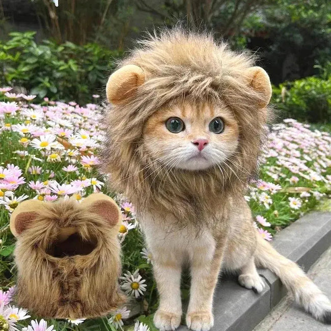 Cat Costume Cute Lion Mane Cat Wig Hat Cosplay Clothes Cap Dress Up Puppy Kitten Halloween Christmas Party Decoration Supplies Hover Image