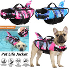 Shark Fin Dog Life Jacket - Camo Blue & Pink Safety Swim Vest